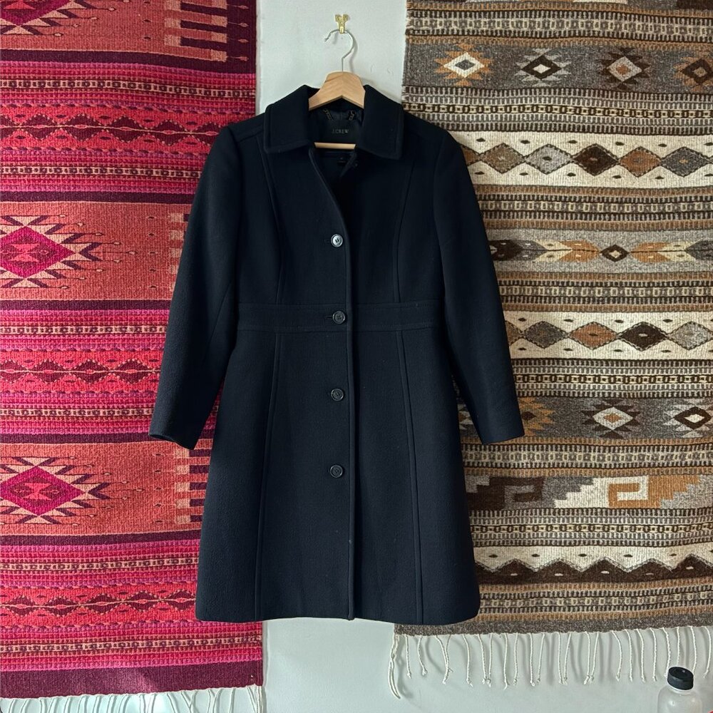 Jcrew Lady Day Coat in Black Italian Double-Cloth Wool Blend